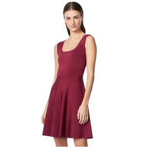 Herve Leger Fit and Flare Pleated Ponte Maroon Mini Dress Size Large BNWT
